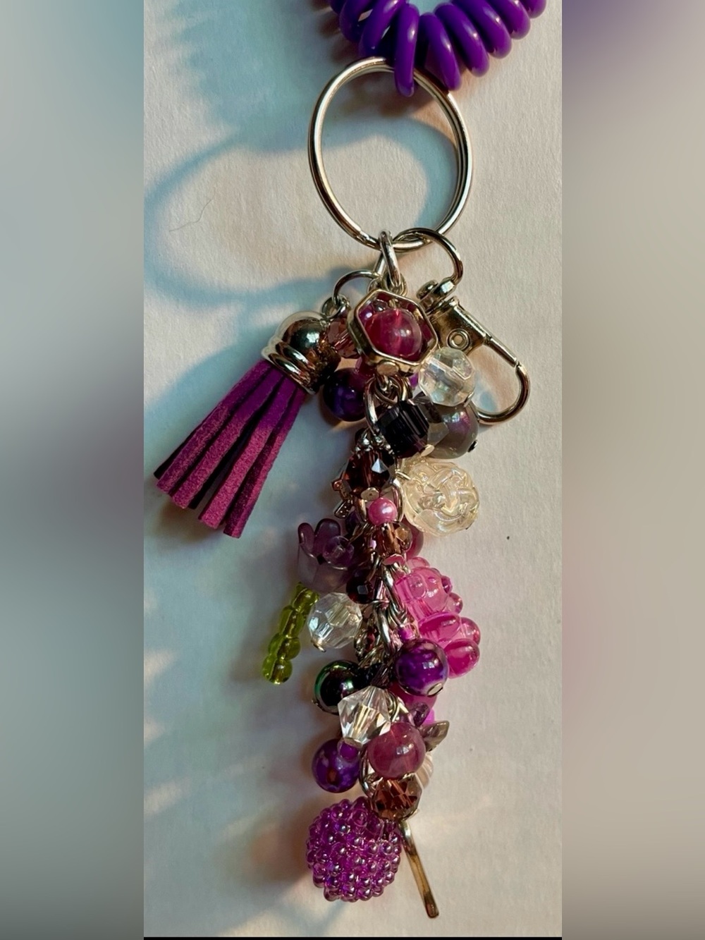 Purple & Silver Beaded Charm Keychain/Purse Flair